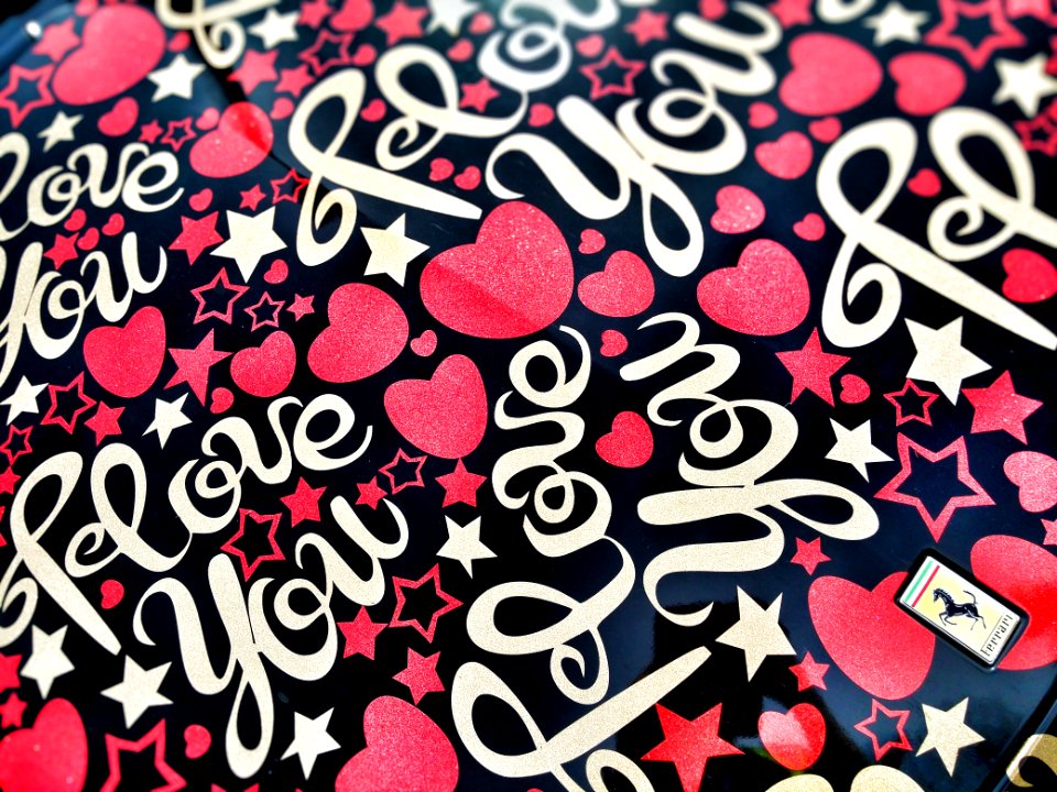 Black And Multicolored I Love You Heart Printed Textile