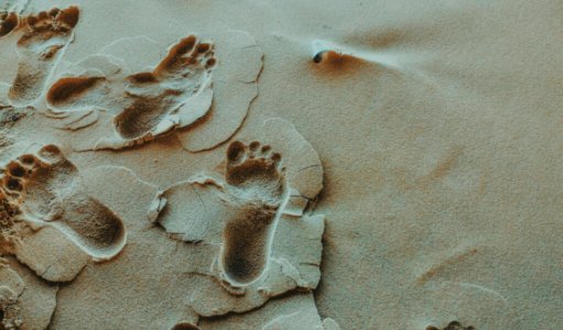 Person Foot Prints On Sands Photo photo