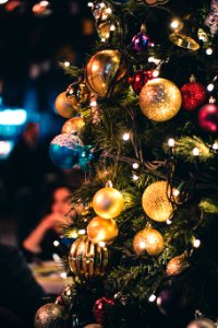 Green And Gold-colored Lighted Christmas Tree