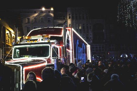 Photography Of People Gathered Beside Coca-cola Truck During Nighttime
