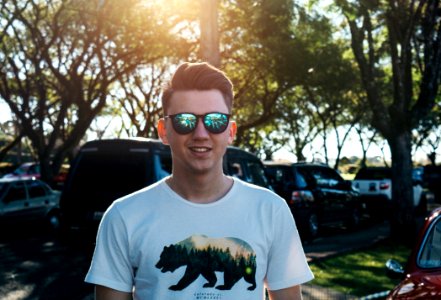 Man Wearing White And Black Bear Printed Shirt And Sunglasses photo