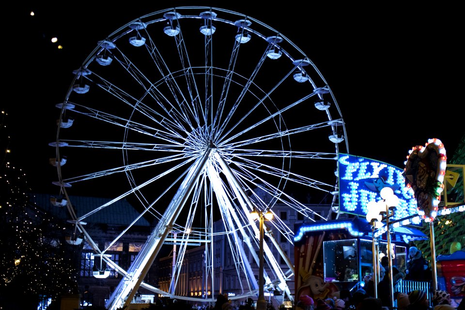 White Lighted Ferris Wheel In Amusement Part