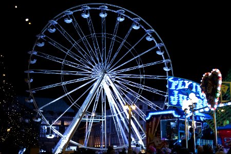 White Lighted Ferris Wheel In Amusement Part photo