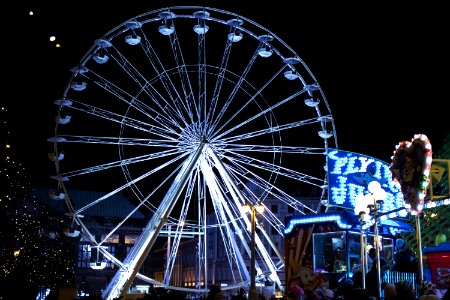 White Lighted Ferris Wheel In Amusement Part