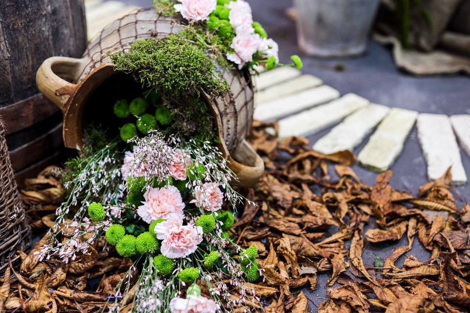 Pink Flowers In Grey Pot