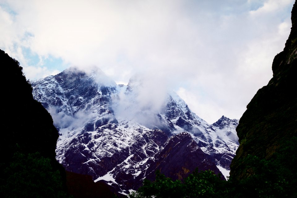 Snow Covered Mountain Under Cloudy Sky