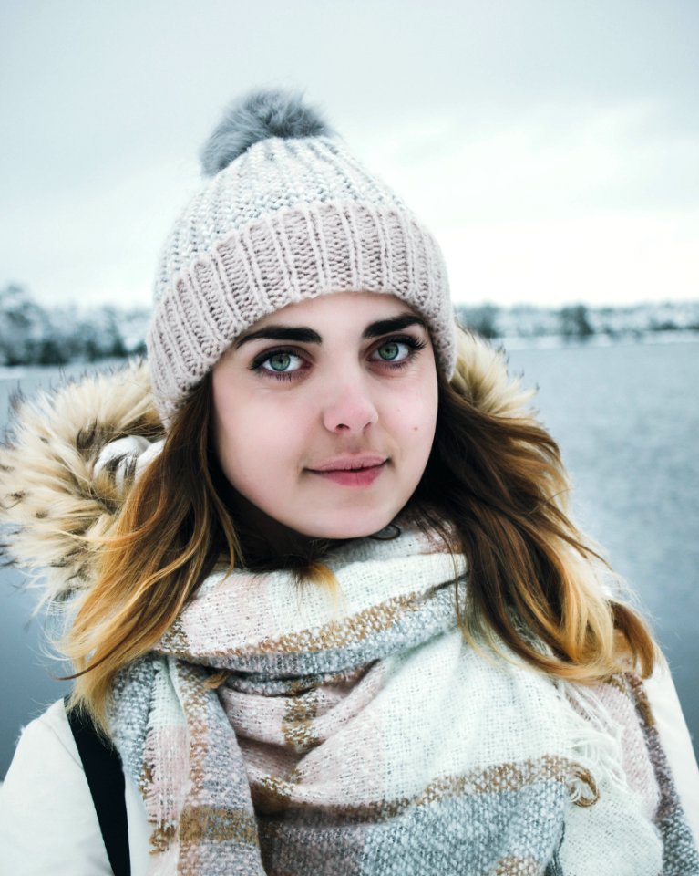 Woman Wearing Bobble Hat