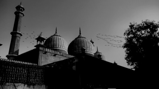 Grayscale Photo Of Mosque photo