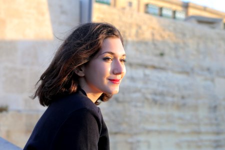 Woman Wears Black Coat And Red Lipstick photo