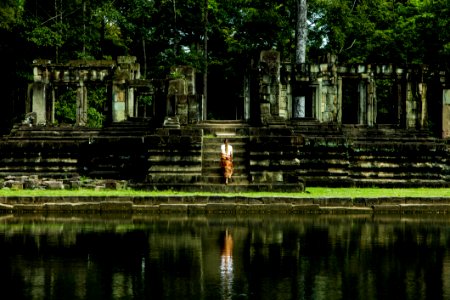 Woman Near Stairs If Gray Temple
