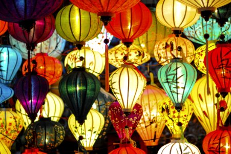 Assorted Colored Lighted Paper Lanterns photo