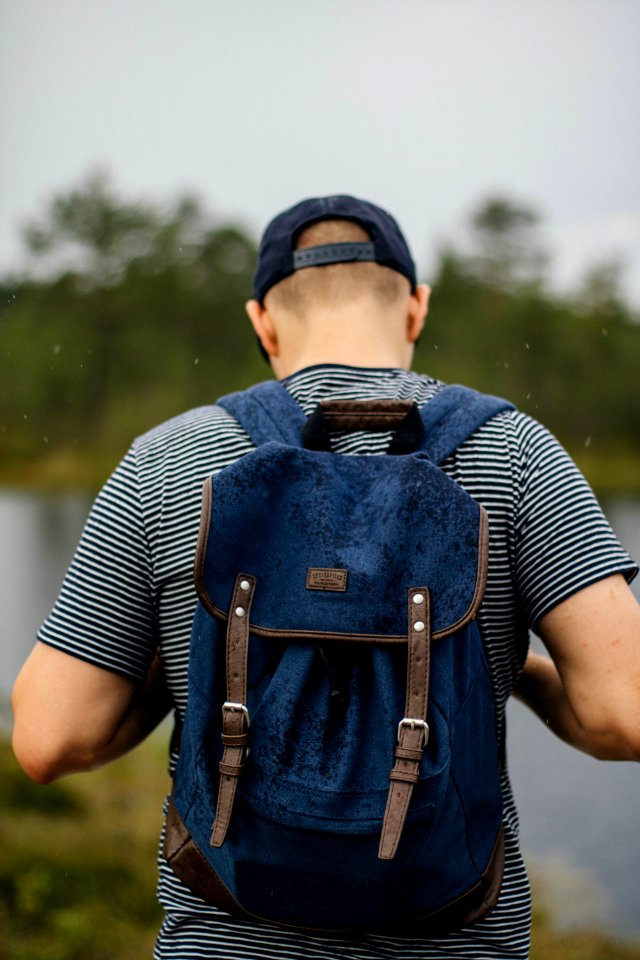 Man Wearing Black Backpack