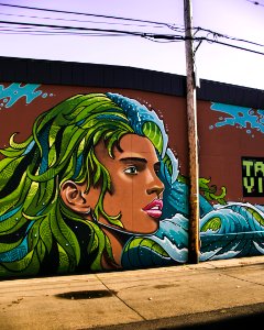 Woman With Blue And Green Haired Wall Painting