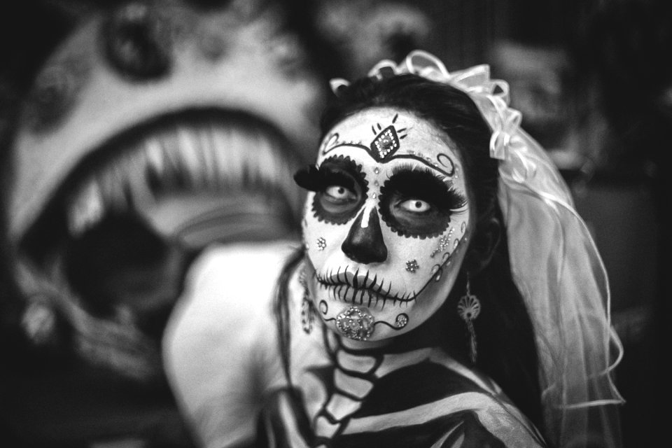 Greyscale Photo Of Day Of The Dead Corpse Bride photo