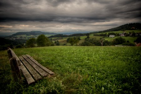 Bench Clouds Countryside photo