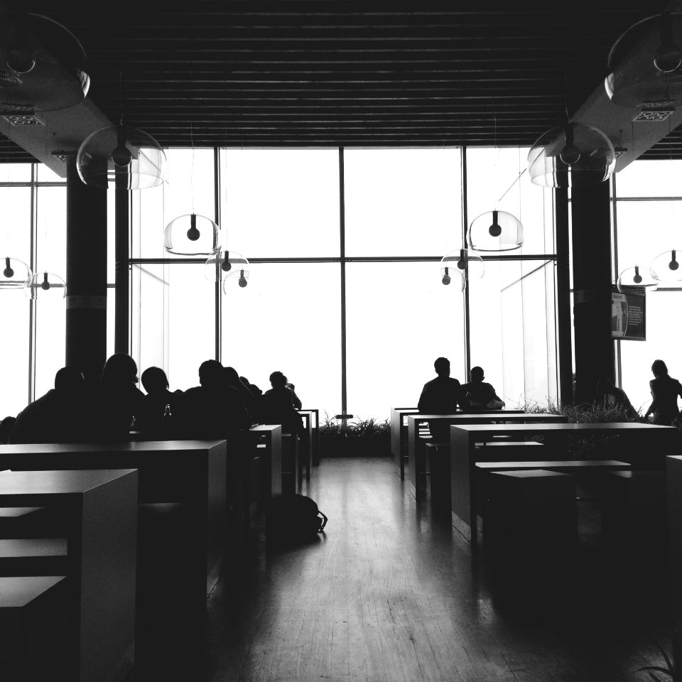 Black-and-white Cafeteria Chat