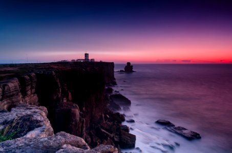Scenic View Of Ocean Near Cliffs During Dawn photo