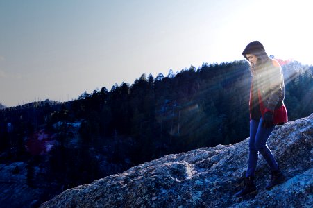 Woman Walking On Mountain