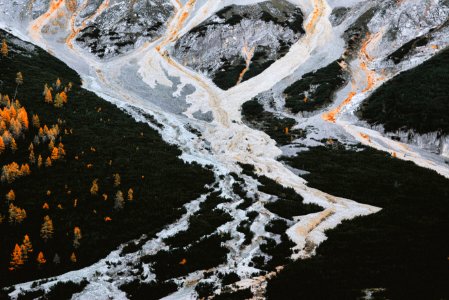 Aerial View Of Forest And Lava From Erupted Volcano