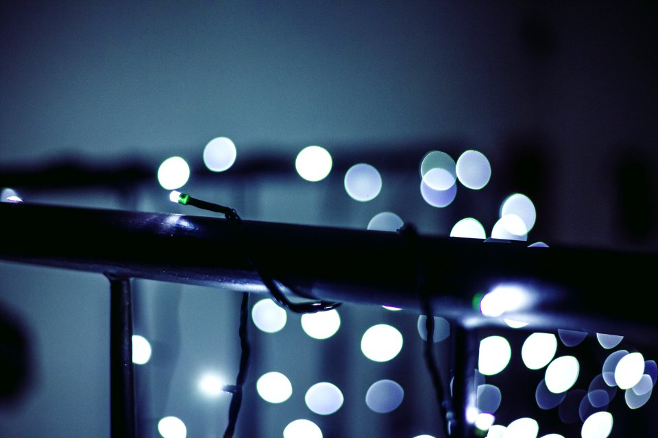 Black Metal Balustrade With String Lights