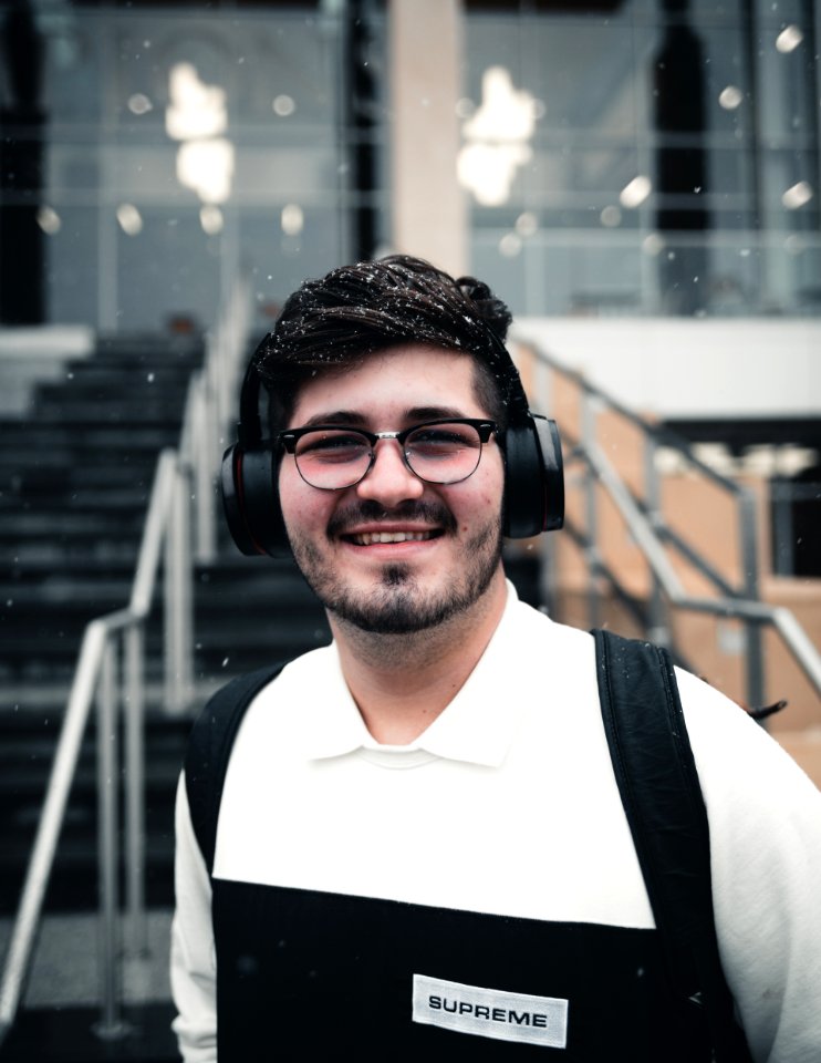 Man Wearing Headset And Smiling photo