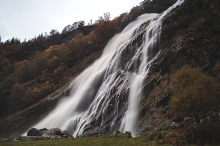 Waterfalls Between Brown Trees photo