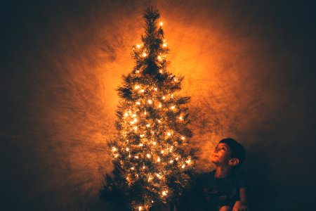Boy Beside Christmas Tree Illustration