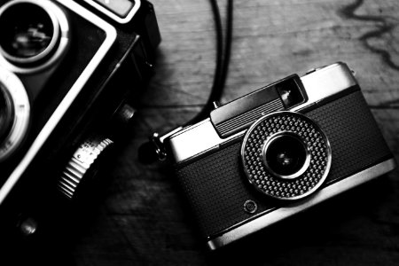 Grayscale Photography Of Cameras