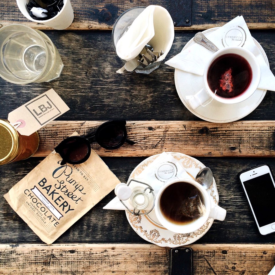 Top View Of Tea On Wooden Table
