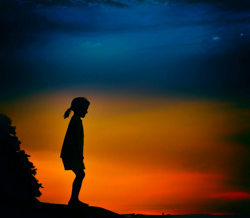 Silhouette Of Girl During Night Time Painting