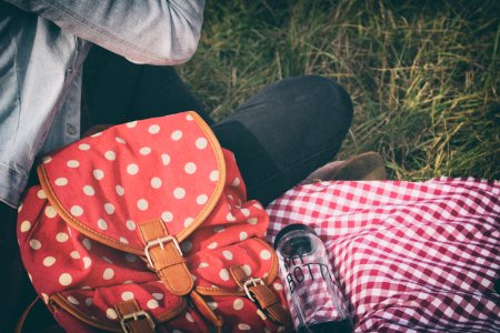 Womans Red With Polka Dot Print Backpack photo