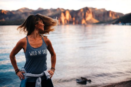 Woman Wearing Grey Wild n Sassy Tank Top Near Body Of Water photo