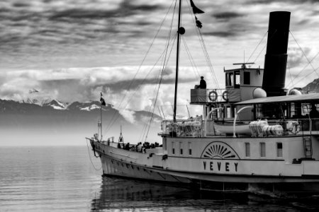 Grayscale Photography Of Yevey Sail Boat photo