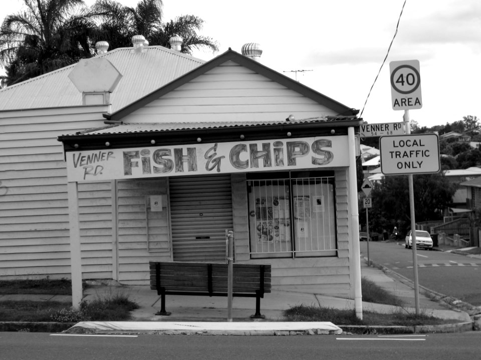 Black And White Photo On Fish amp Chips Store Signage