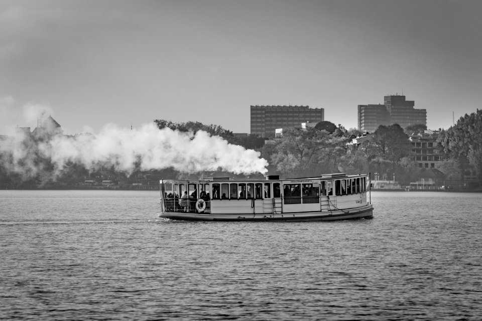 Architecture Bay Black-and-white Boat