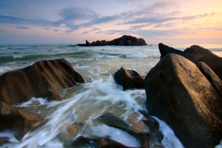 Beach Boulders Clouds