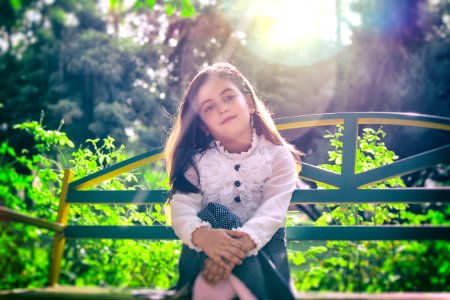 Beautiful Girl Bench Blur photo