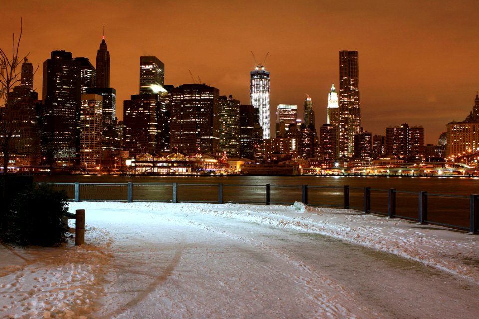 Manhattan Night Snow Winter