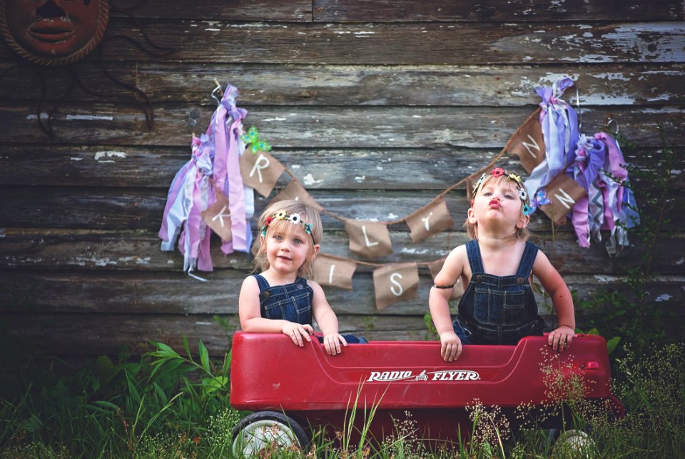 Twins Sitting Wagon Kids