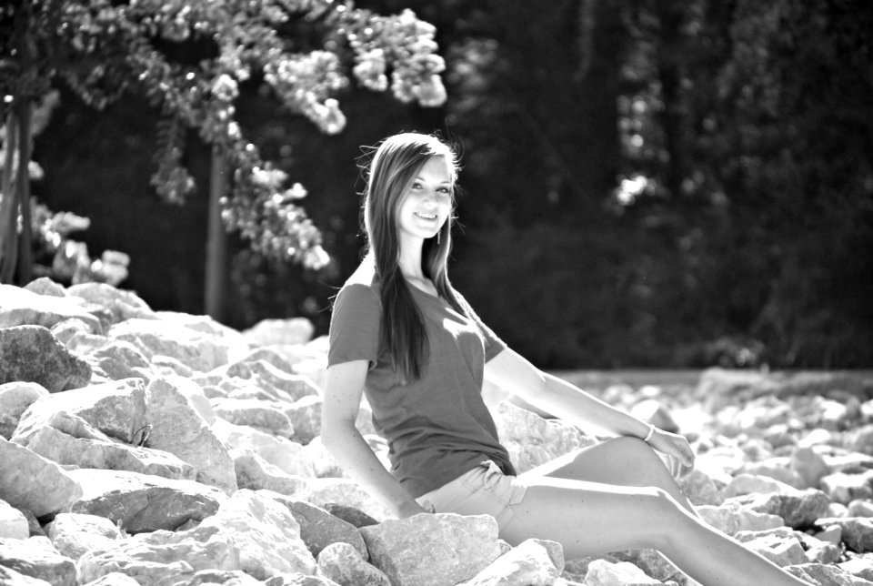 Beauty Girl Sitting Rocks