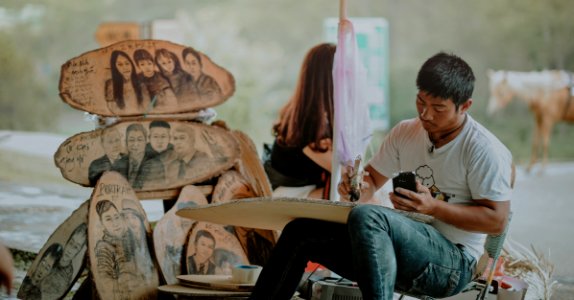 Man In White Shirt Painting photo