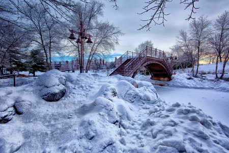 Photo Of Bridge With White Snow photo