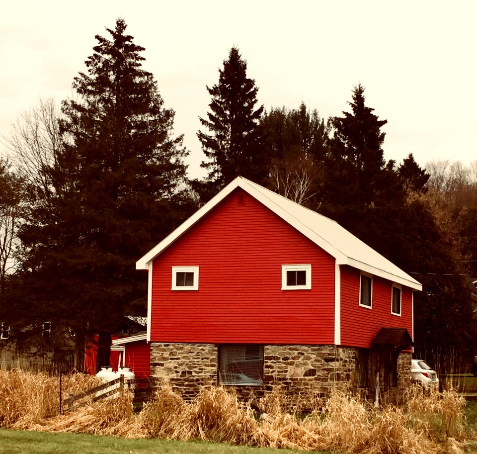 Red Brown And White Wooden And Brick House