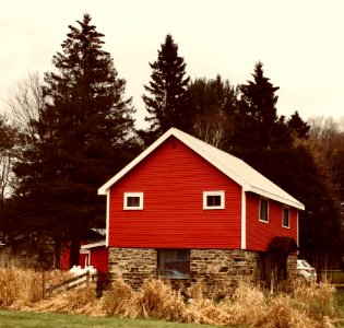 Red Brown And White Wooden And Brick House photo
