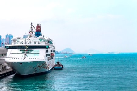 White Cruise Ship Docking In Port