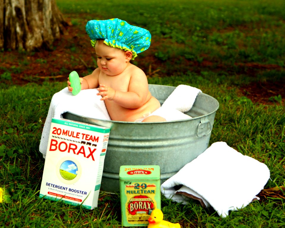 Shirtless Baby Boy In Galvanized Tub