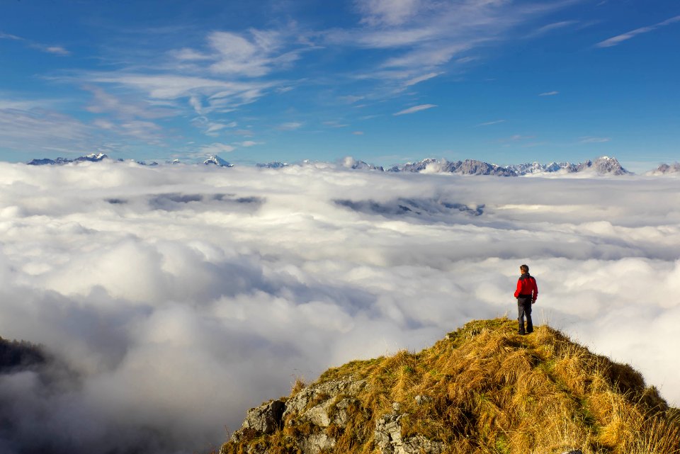Man Standing On Mountain Against Sky
