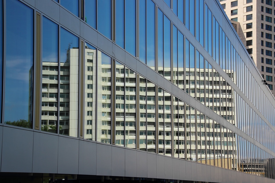 Mirroring glass window office building