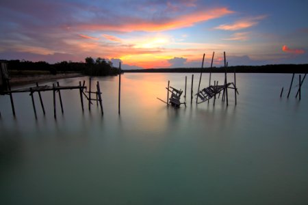 Scenic View Of Lake Against Sky At Sunset photo