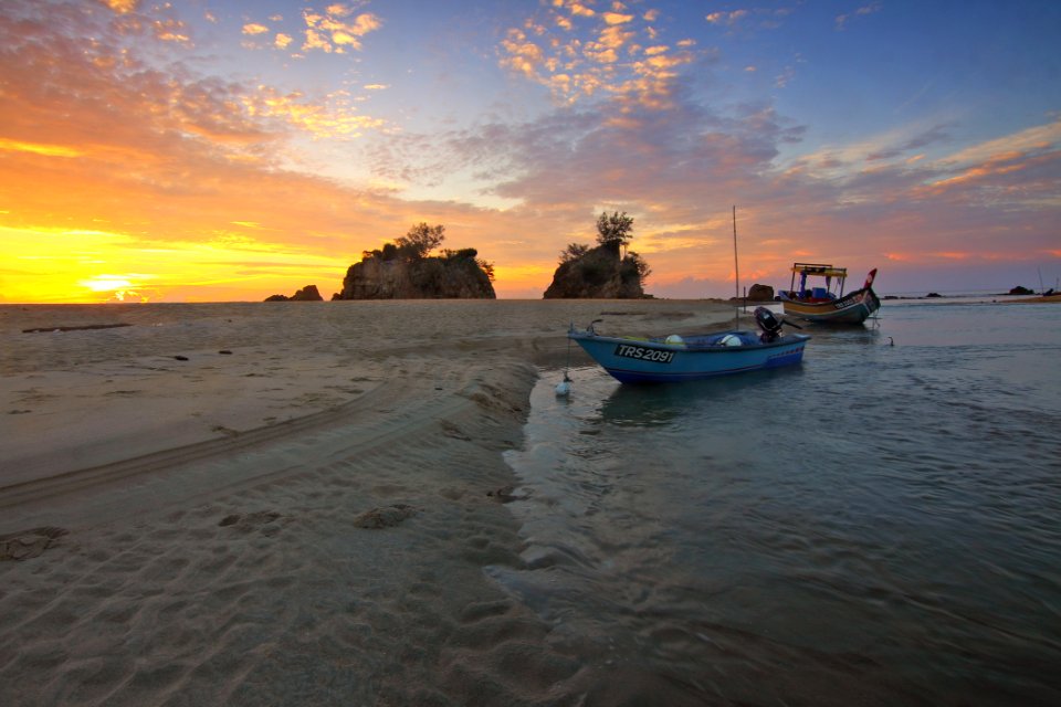 Beach Boats Clouds